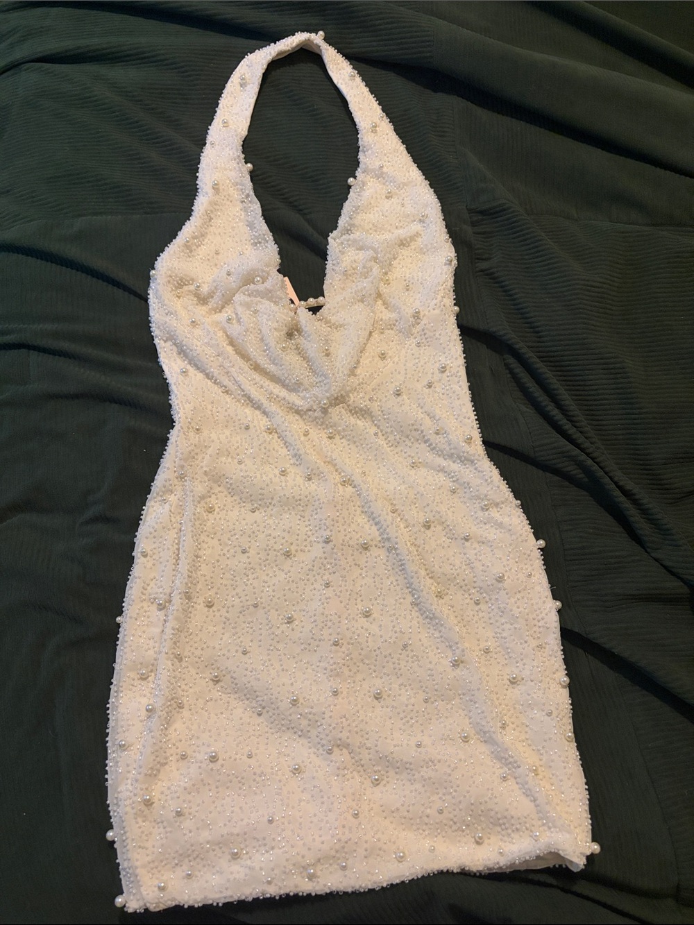 Oh Polly Versailles Deep Plunge Embellished Mini Dress in White - Picture 5 of 7